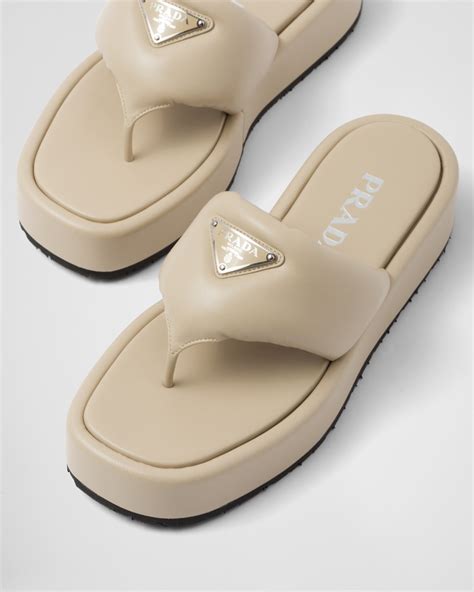 prada thongs|Prada Soft Padded Nappa Leather Thong Wedge Sandals.